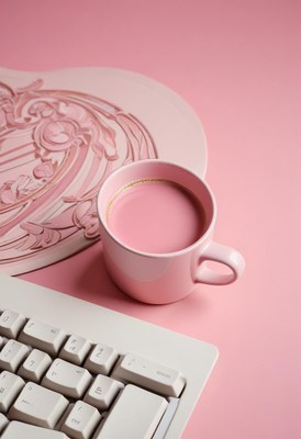 Pink coffee and keyboard