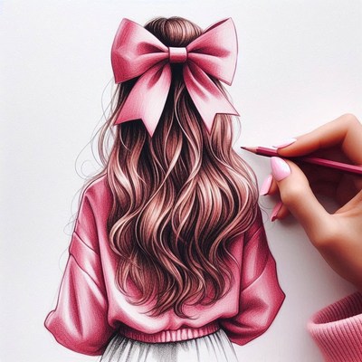 Girl with pink bow drawing