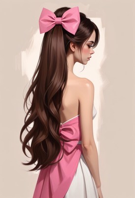 Woman with pink bow in ponytail