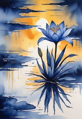 Blue flower watercolor painting