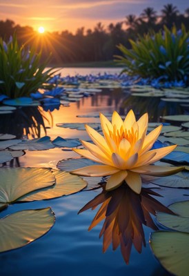 Water lily at sunset