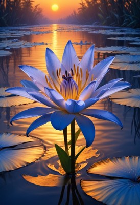 Water lily at sunset