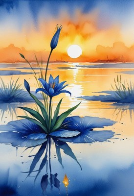 Blue flower sunset