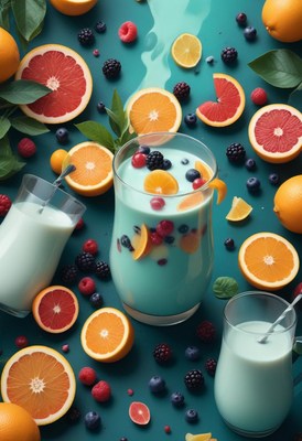 Blue smoothie with fruit and berries