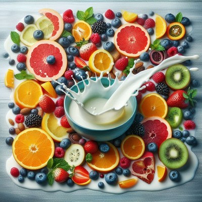 Milk splash with fresh fruit