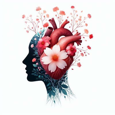 Woman's silhouette with blooming heart