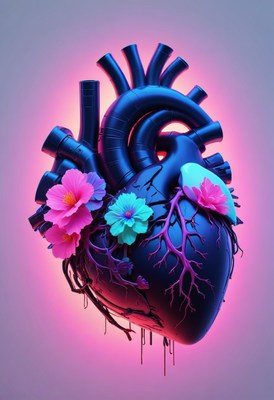 Anatomical heart with flowers