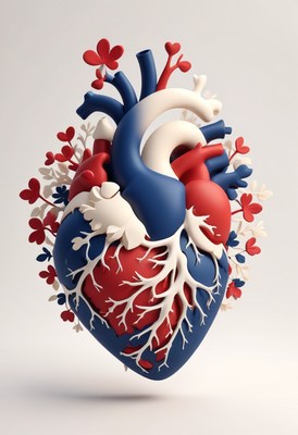 Red, blue, and white heart with flowers