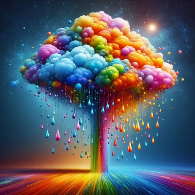 Colorful cloud raining