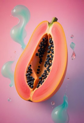 Ripe papaya with blue drops
