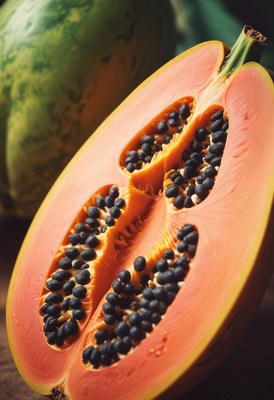 Ripe papaya sliced open