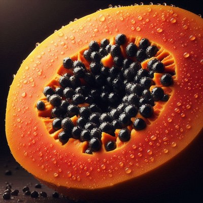 Ripe papaya with water droplets