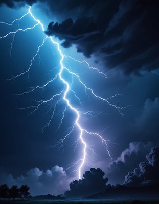 Lightning strike over dark clouds