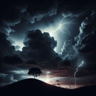 Lightning storm over hill