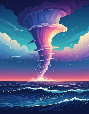 Whirlwind over ocean at sunset