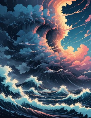 Ocean waves and dramatic cloudscape