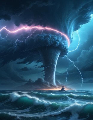 Ship navigating a stormy sea