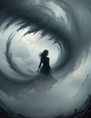 Woman standing in front of a whirlwind