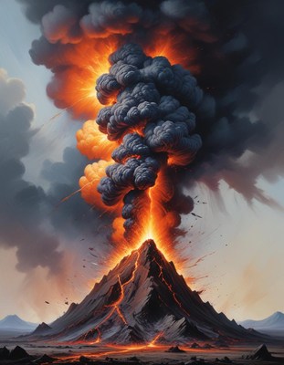 Volcano erupting with smoke and ash