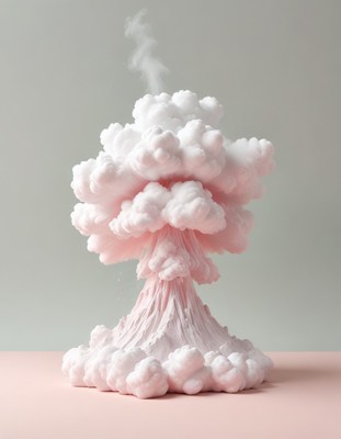 White smoke sculpture on pink surface