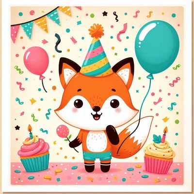 Fox birthday party illustration