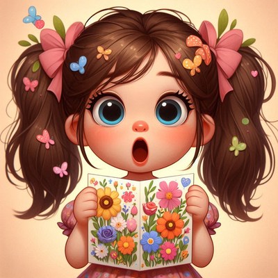 Girl holding floral card