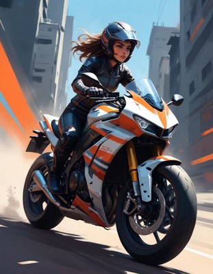 Woman riding motorcycle in city
