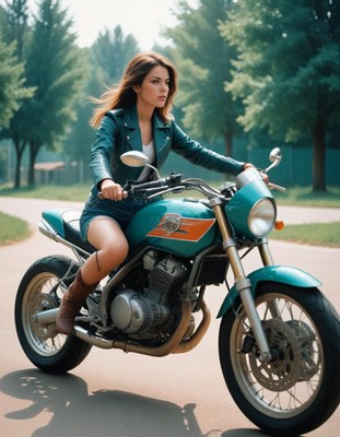 Woman riding motorcycle on road