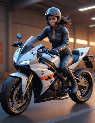 Woman riding motorcycle in city