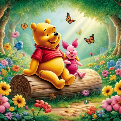 Winnie the pooh and piglet on a log
