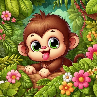 Cute monkey in tropical jungle