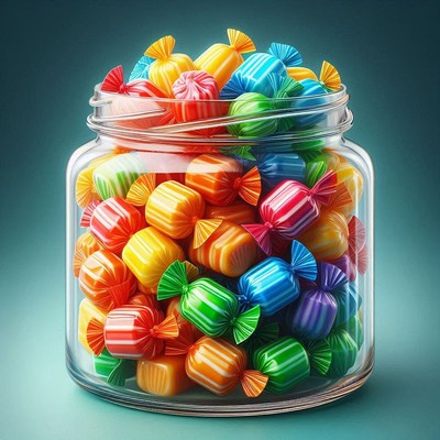 Glass jar filled with colorful candies