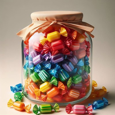 Rainbow candies in glass jar