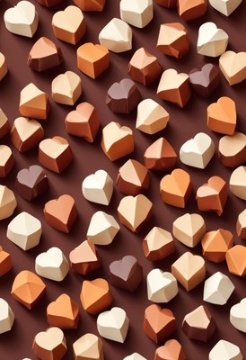 Heart-shaped chocolates on brown background
