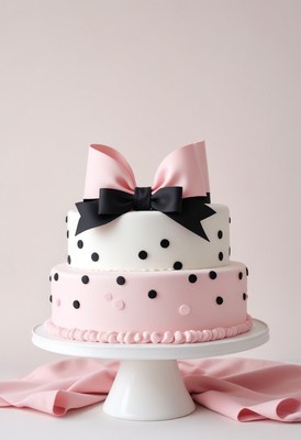 Two-tier polka dot cake with bow