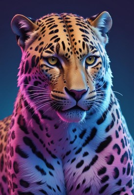 Leopard portrait in neon lights