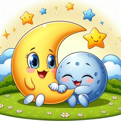 Cartoon moon and stars friends