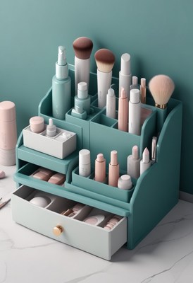 Teal makeup organizer with drawers