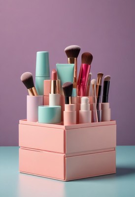 Pink Makeup Organizer with Brushes