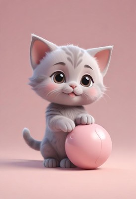 Cute kitten playing with ball
