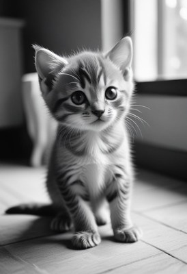 Black and white kitten sitting