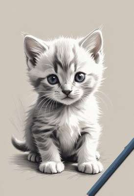 Black and white kitten sitting