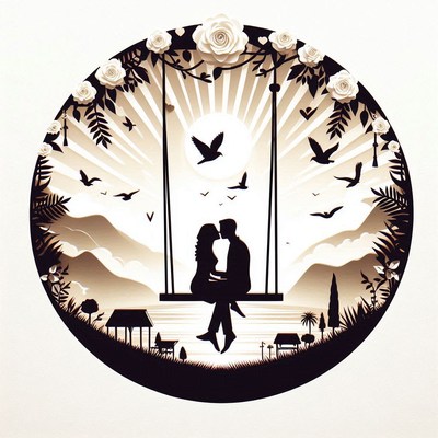 Papercut couple on swing