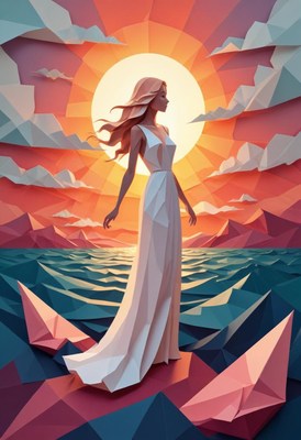 Woman in white dress at sunset
