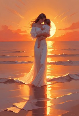 Mother and child at sunset