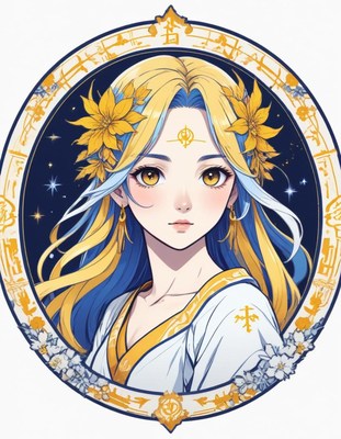 Anime girl with flowers in night sky