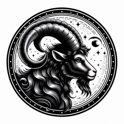 Black and white goat illustration