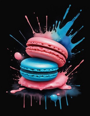 Macarons in blue and pink splatter