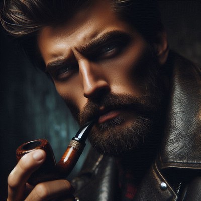 Man smoking pipe close up