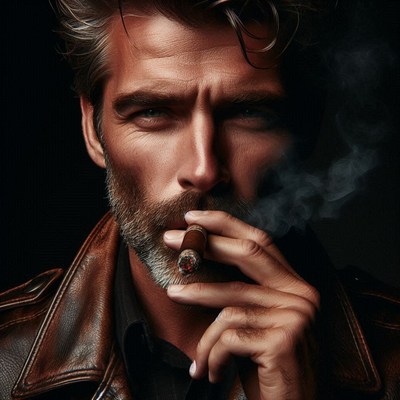 Man smoking cigar close-up